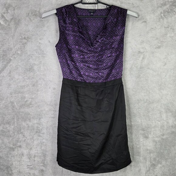 Womens Banana Republic Purple & Black Sleeveless Dress V Neck Polyester Size 4 - Picture 2 of 12